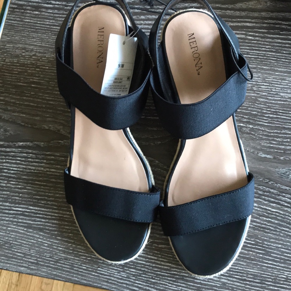 Merona  open toe wedges black size 9.5 w